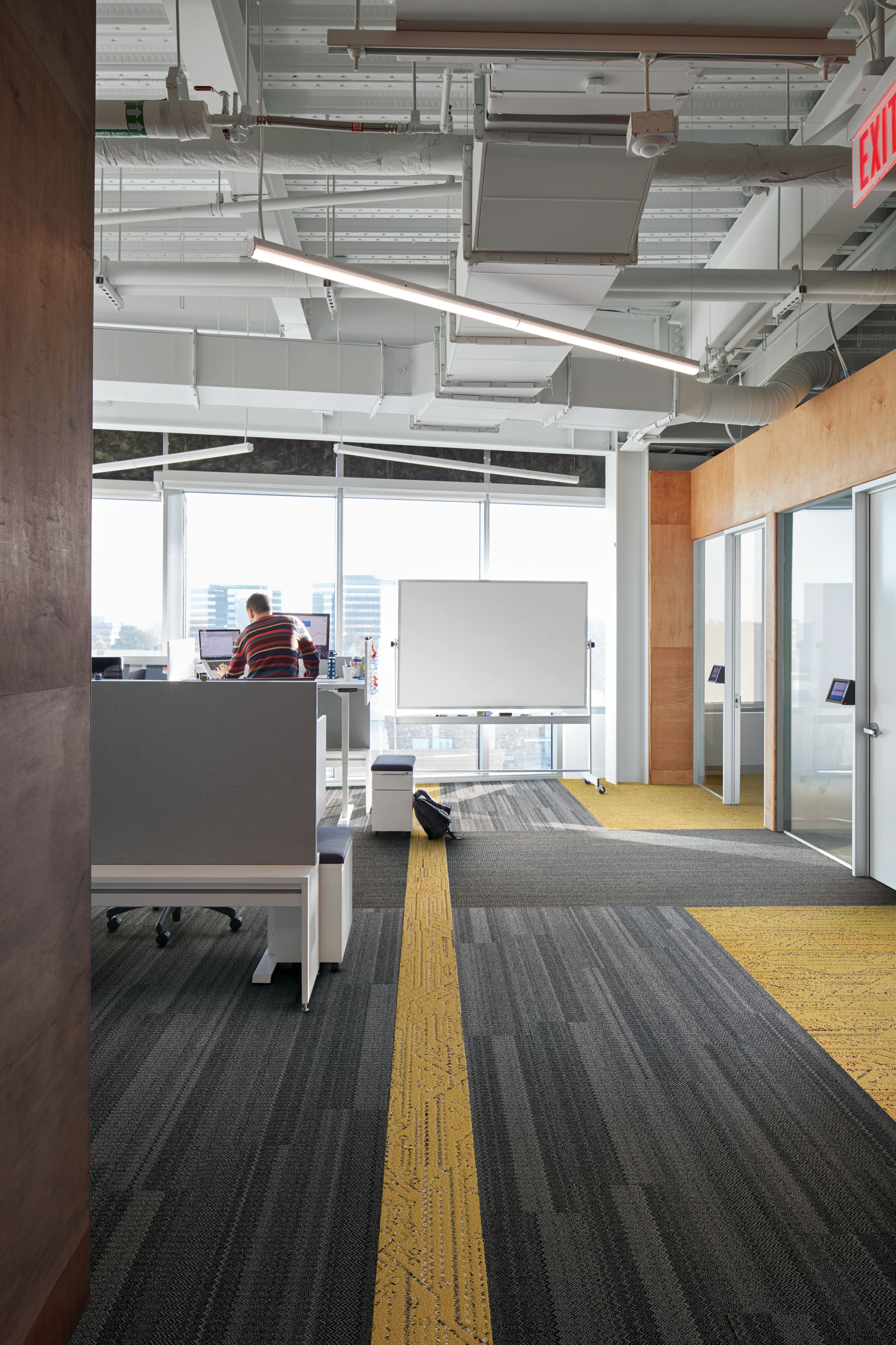 Interface Plain Stitch and Circuit Board plank carpet tile in office area with man working at computer image number 4